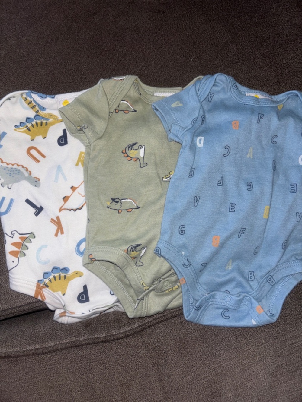 Carter's Blue, Green & White Dino & Alphabet Short-Sleeve One-Piece Bodysuits
